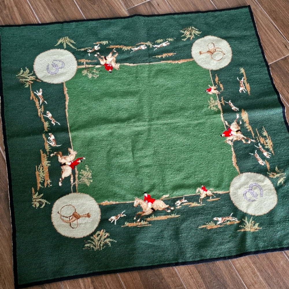 EXQUISITE English Equestrian Needlepoint Table Cover